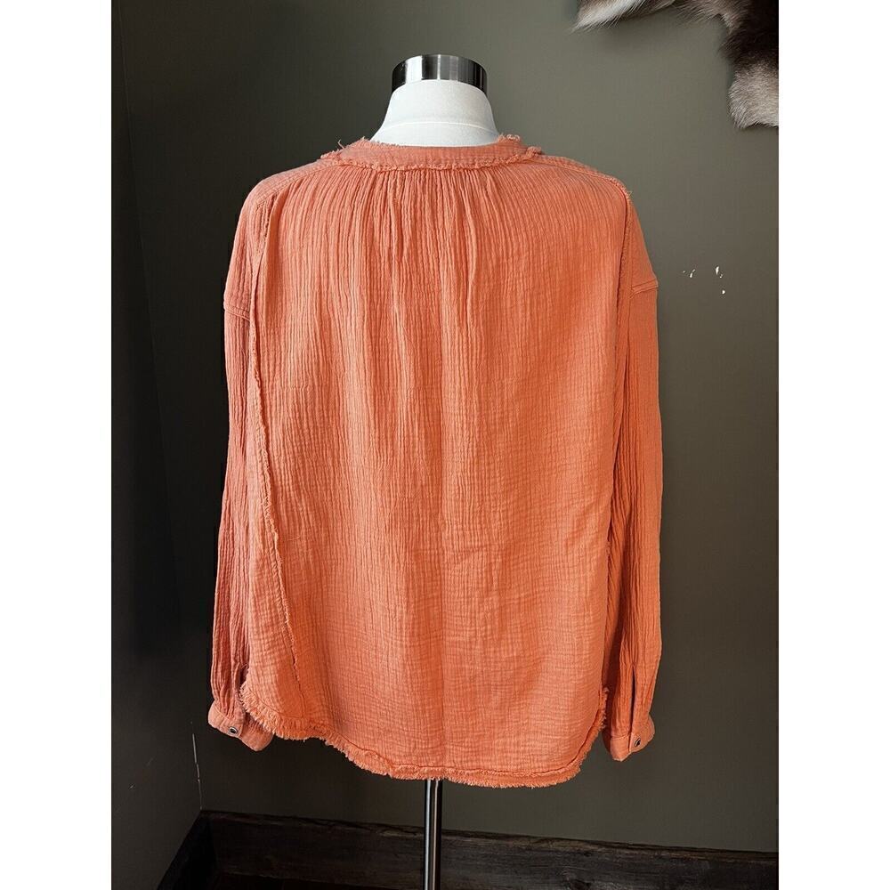 Free People Moving Mountains Oversized Shirt Long Sleeve Raw Hem Size Small - Picture 5 of 9
